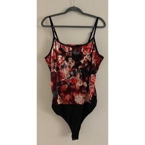 Torrid Red Floral Velvet Bodysuit Size 1X